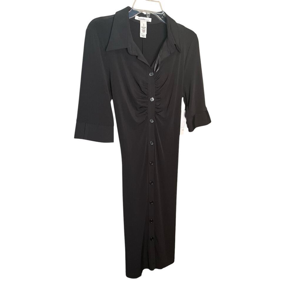 Laundry by Design Womens Shirt Dress Short Sleeve Button Front Black Size 12 NEW